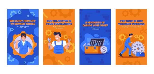 Colección de historias de instagram de servicios de taller de reparación de automóviles planos