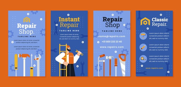 Colección de historias de instagram de servicios de taller de reparación de automóviles planos