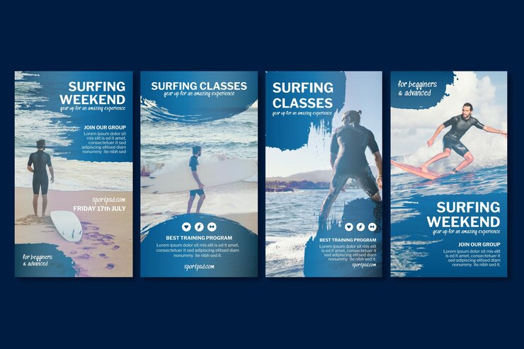 Vector gratuito colección de historias de instagram de surf