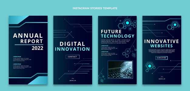 Colección de historias de instagram de tecnología abstracta degradada
