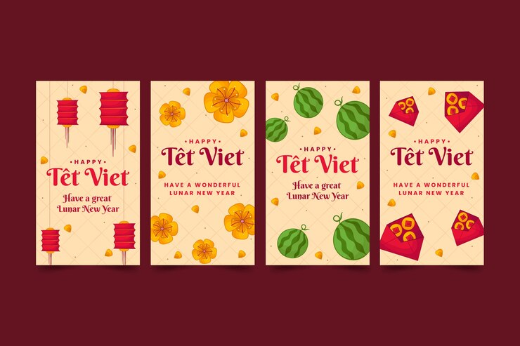 Vector gratuito colección de historias de instagram de tet dibujadas a mano