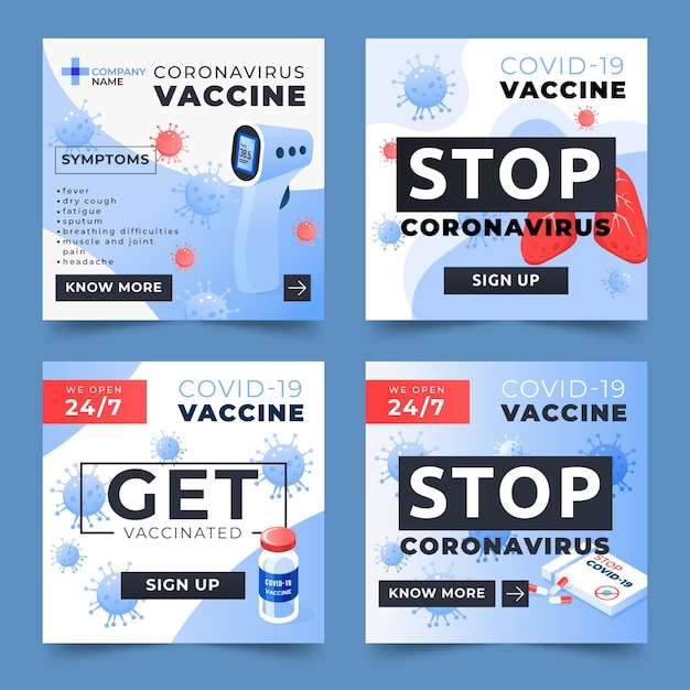 Vector gratuito colección de historias de instagram de vacunación gradiente