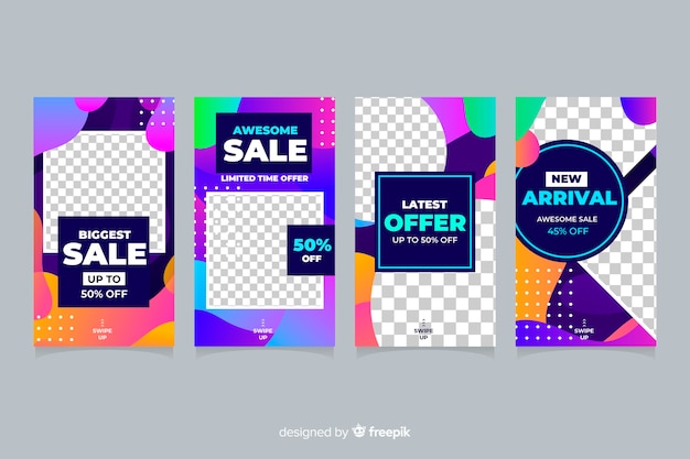 Vector gratuito colección de historias de instagram de venta abstracta colorida