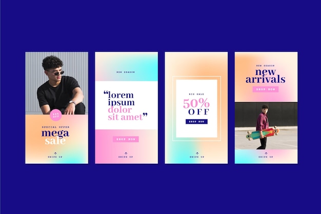 Vector gratuito colección de historias de instagram de venta degradado