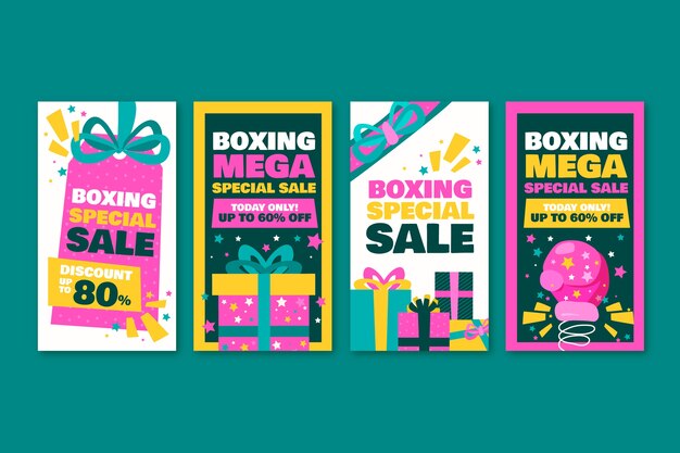 Colección de historias de instagram de venta del día del boxeo dibujadas a mano
