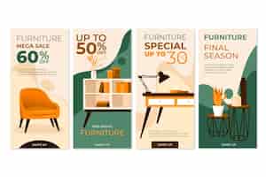 Vector gratuito colección de historias de instagram de venta de muebles planos
