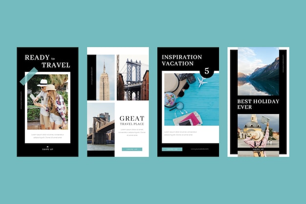 Vector gratuito colección de historias de instagram de venta de viajes