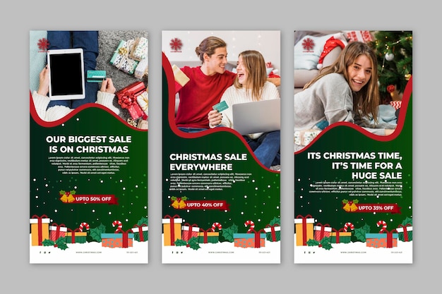 Vector gratuito colección de historias de instagram de ventas navideñas