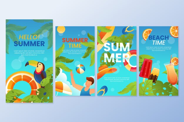 Colección de historias de instagram de verano degradado