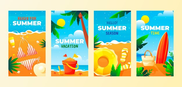 Colección de historias de instagram de verano degradado