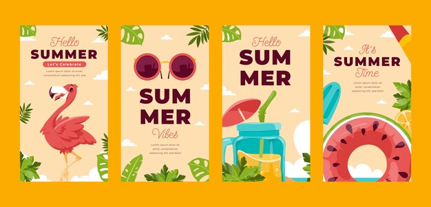 Colección de historias de instagram de verano dibujadas a mano