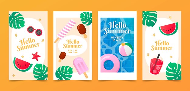 Colección de historias de instagram de verano dibujadas a mano