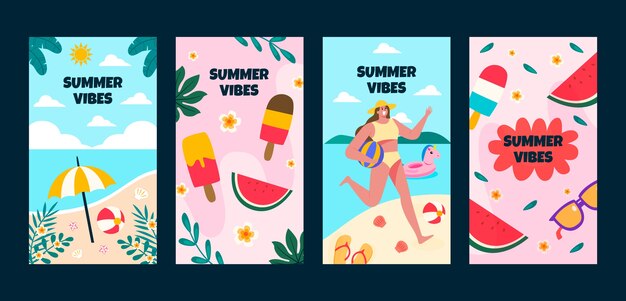 Colección de historias de Instagram de verano dibujadas a mano