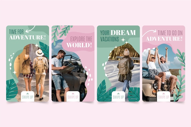 Vector gratuito colección de historias de instagram de viajes dibujadas a mano