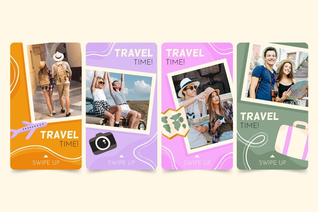 Colección de historias de instagram de viajes dibujadas a mano
