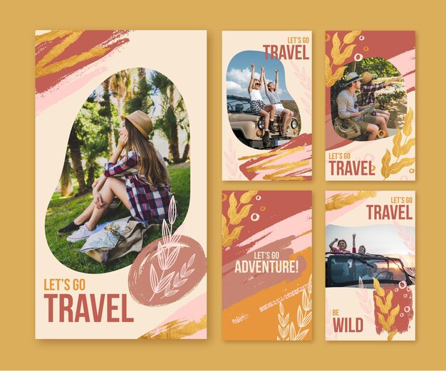 Colección de historias de instagram de viajes dibujadas a mano