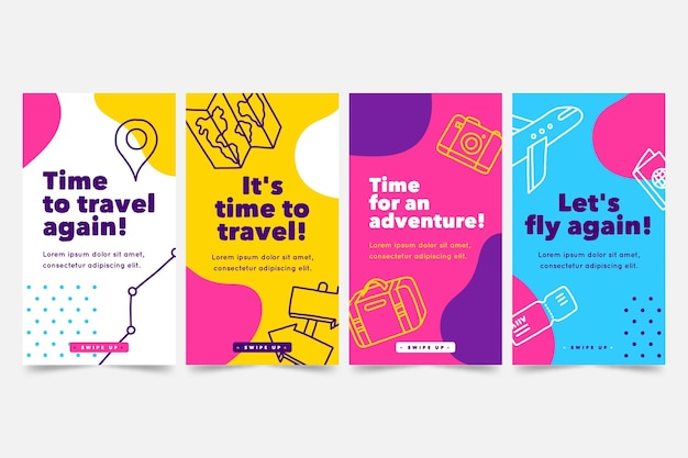 Vector gratuito colección de historias de instagram de viajes dibujadas a mano