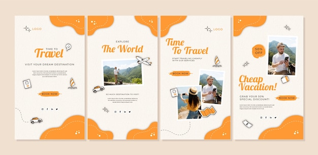 Vector gratuito colección de historias de instagram de viajes dibujadas a mano