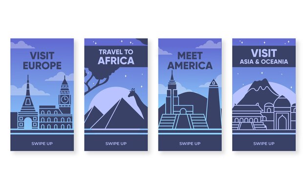 Colección de historias de instagram de viajes planos