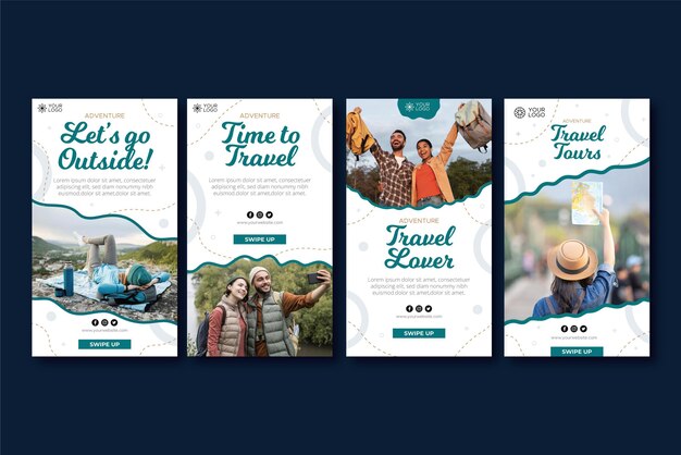 Vector gratuito colección de historias de instagram de viajes planos