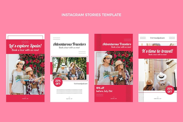 Vector gratuito colección de historias de instagram de viajes planos