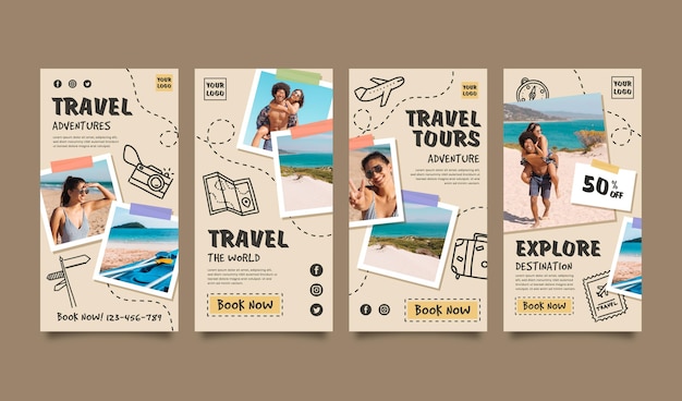 Vector gratuito colección de historias de instagram de viajes