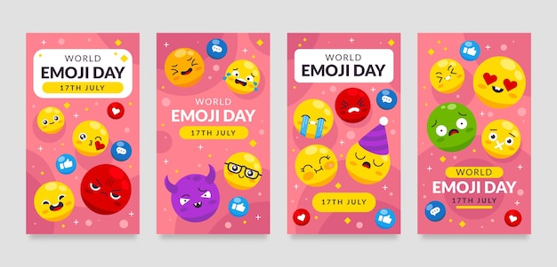 Colección de historias planas de ig del día mundial del emoji