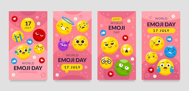 Colección de historias planas de ig del día mundial del emoji