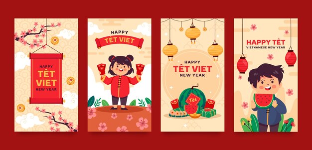 Colección de historias planas de Instagram para la celebración del año nuevo