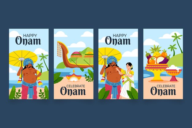 Colección de historias planas de instagram para la celebración del onam