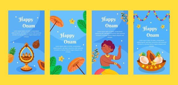Colección de historias planas de instagram para la celebración del onam