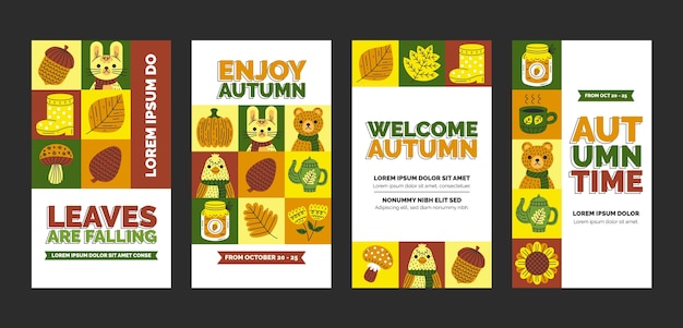 Vector gratuito colección de historias planas de instagram para la celebración de otoño