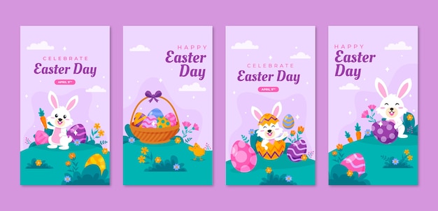 Vector gratuito colección de historias planas de instagram para la celebración de pascua