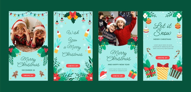 Vector gratuito colección de historias planas de instagram para la celebración de la temporada de navidad