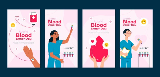 Colección de historias planas de instagram para el día mundial del donante de sangre