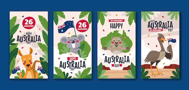 Vector gratuito colección de historias planas de instagram para el día nacional australiano