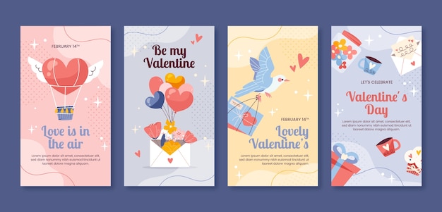 Vector gratuito colección de historias planas de instagram para el día de san valentín