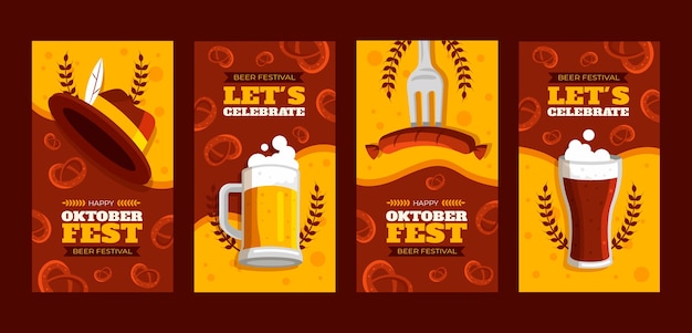 Vector gratuito colección de historias planas de instagram para el festival de oktoberfest