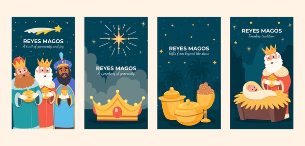 Colección de historias planas de Instagram para reyes magos