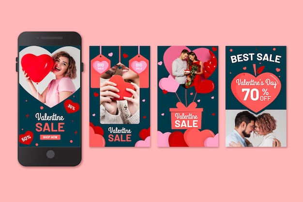 Vector gratuito colección de historias de rebajas del día de san valentín