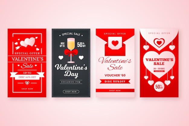 Vector gratuito colección de historias de rebajas del día de san valentín