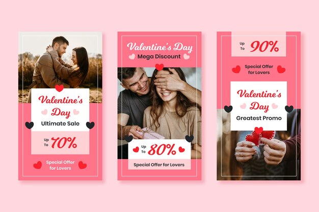 Colección de historias de rebajas del día de san valentín