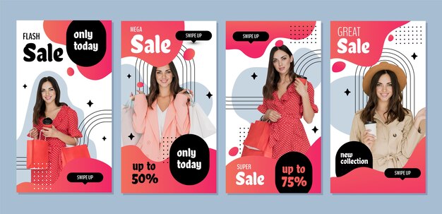 Colección de historias de rebajas de instagram degradado con foto
