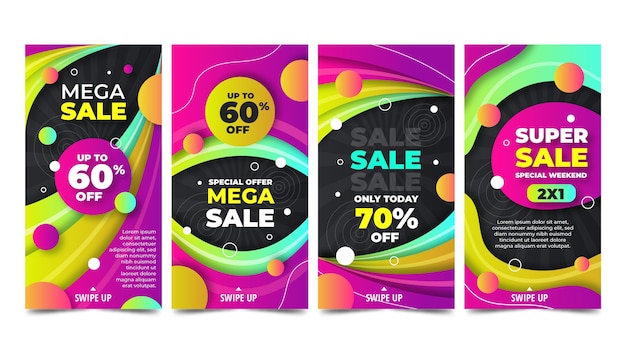 Colección de historias de rebajas de instagram degradado
