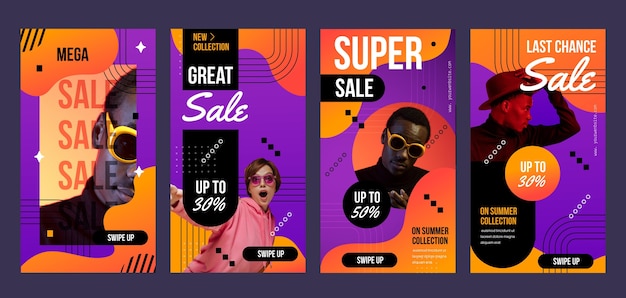 Vector gratuito colección de historias de rebajas de instagram degradado