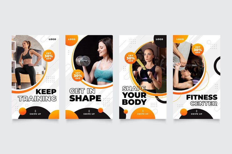 Vector gratuito colección de historias de salud y fitness en gradiente