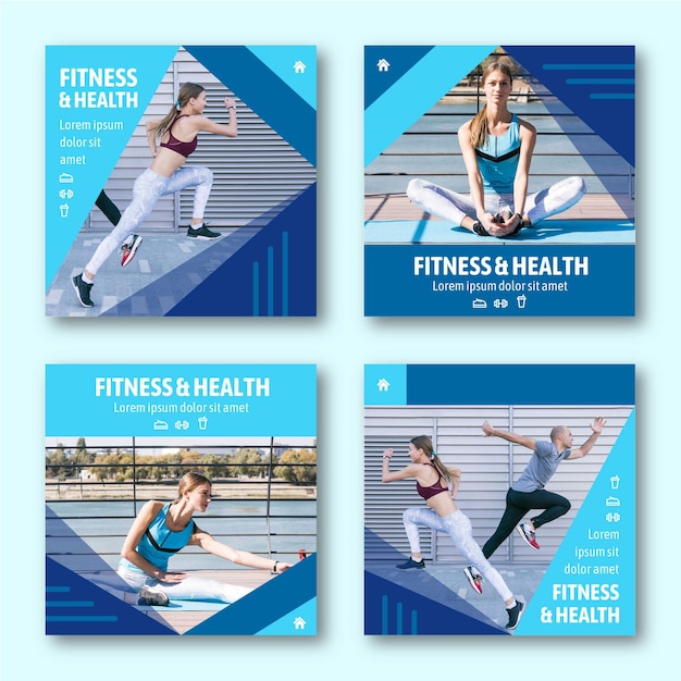 Vector gratuito colección de historias de salud y fitness planas