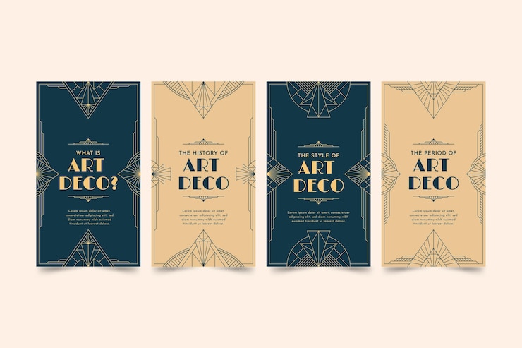 Vector gratuito colección de historias vintage art deco de diseño plano