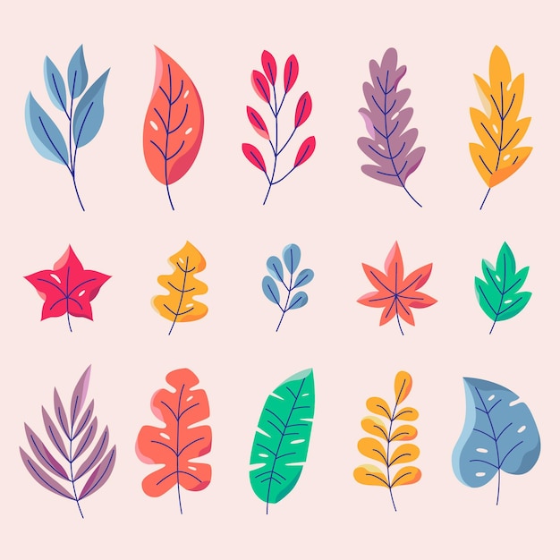 Colección de hojas de colores de diseño plano