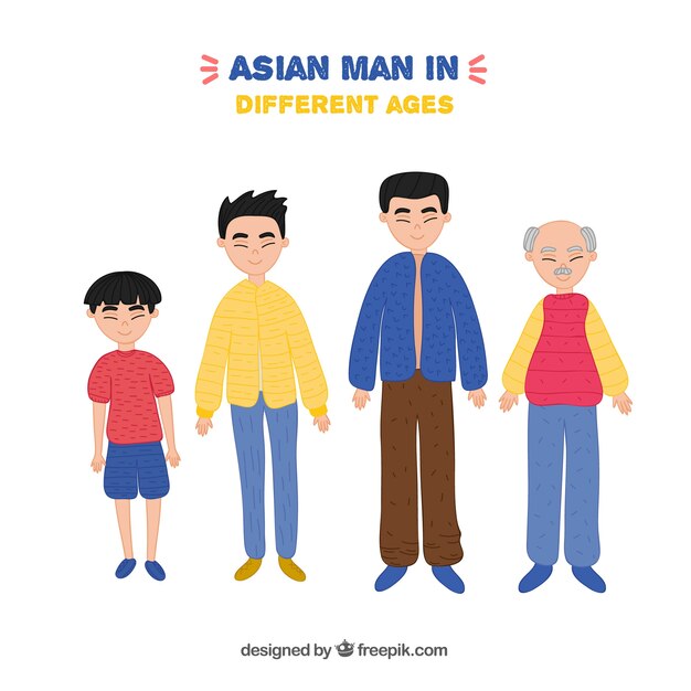 Colección de hombres asiáticos en edades diferentes